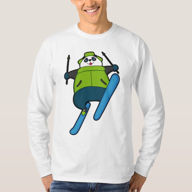 Panda als Skijumper mit Ski T-Shirt (Vorderseite)