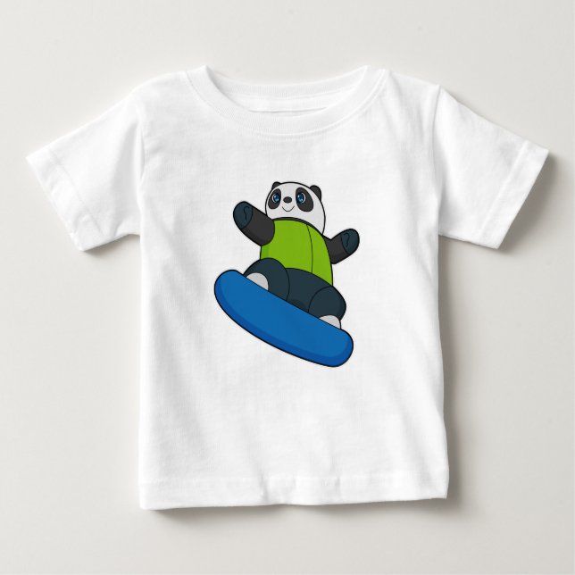 Panda als Snowboarder mit Snowboard Baby T-shirt (Vorderseite)