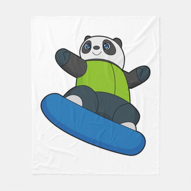 Panda als Snowboarder mit Snowboard Fleecedecke (Vorderseite)