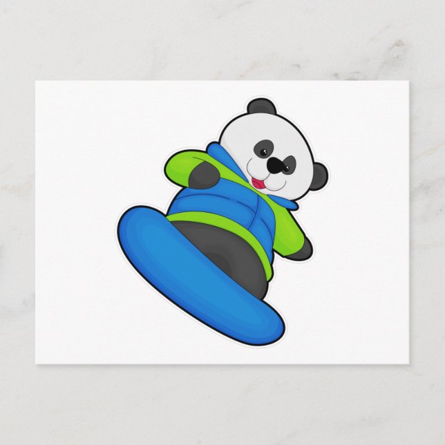 Panda als Snowboarder mit Snowboard Postkarte (Vorderseite)