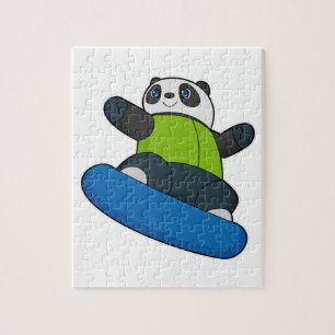 Panda als Snowboarder mit Snowboard Puzzle