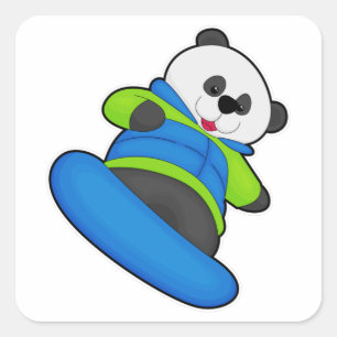 Panda als Snowboarder mit Snowboard Quadratischer Aufkleber