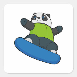 Panda als Snowboarder mit Snowboard Quadratischer Aufkleber