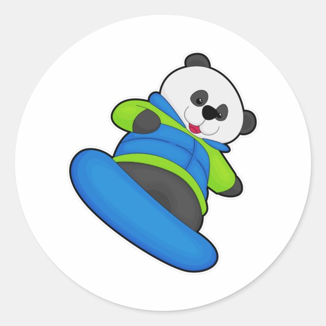 Panda als Snowboarder mit Snowboard Runder Aufkleber (Vorderseite)