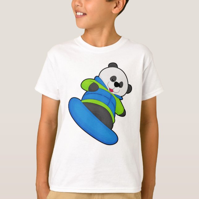 Panda als Snowboarder mit Snowboard T-Shirt (Vorderseite)