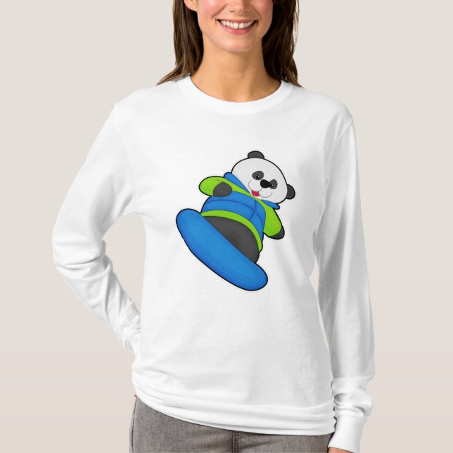 Panda als Snowboarder mit Snowboard T-Shirt (Vorderseite)