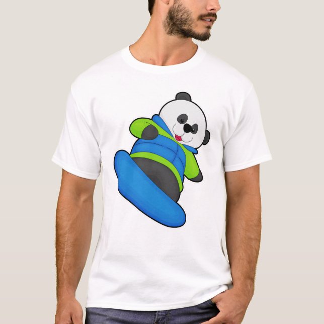 Panda als Snowboarder mit Snowboard T-Shirt (Vorderseite)