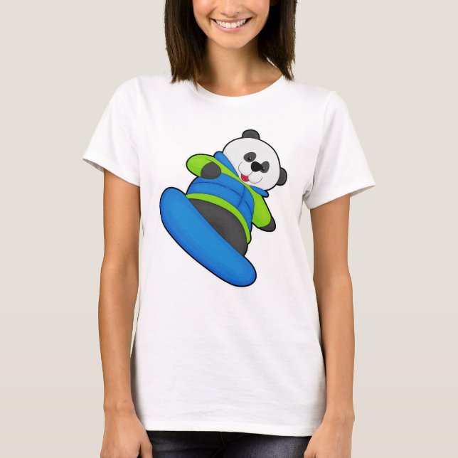 Panda als Snowboarder mit Snowboard T-Shirt (Vorderseite)
