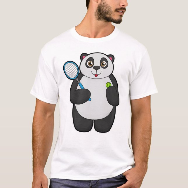 Panda als Tennisspieler mit Tennisschläger T-Shirt (Vorderseite)