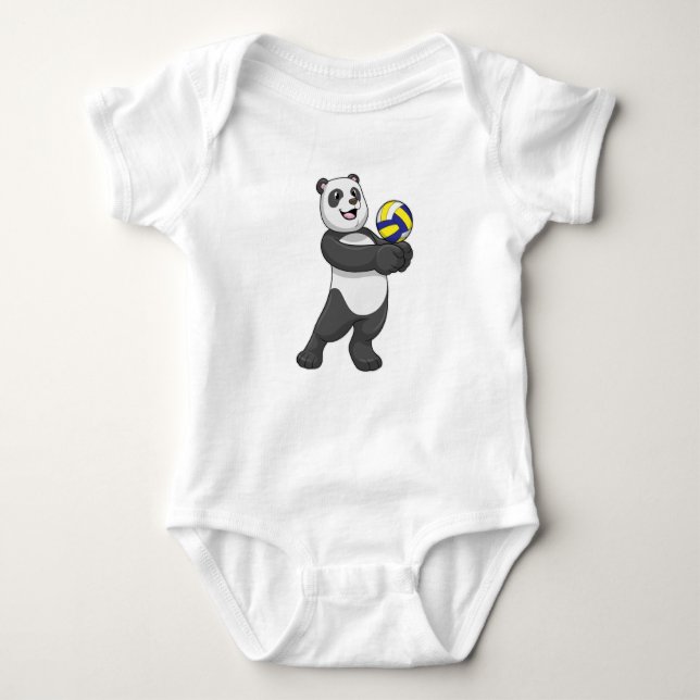 Panda als Volleyballspieler mit Volleyball Baby Strampler (Vorderseite)