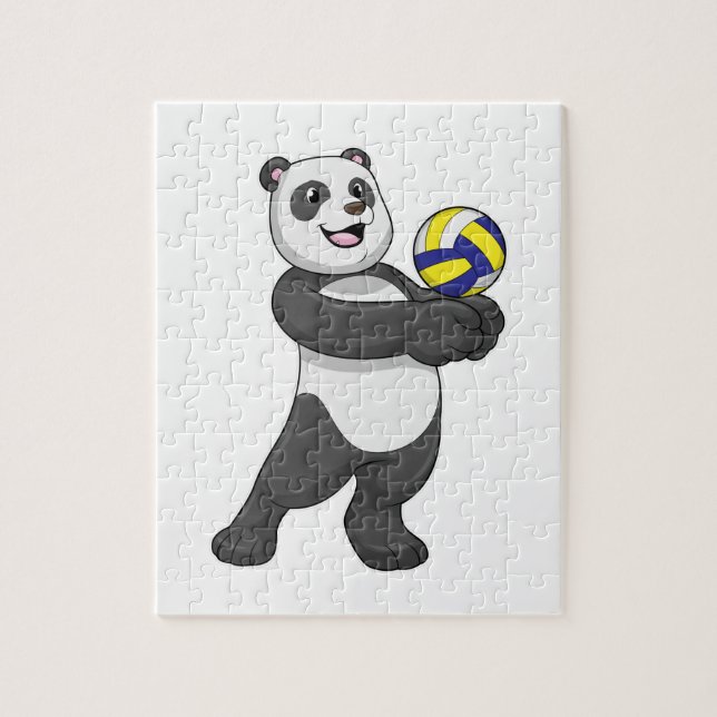 Panda als Volleyballspieler mit Volleyball Puzzle (Vertikal)