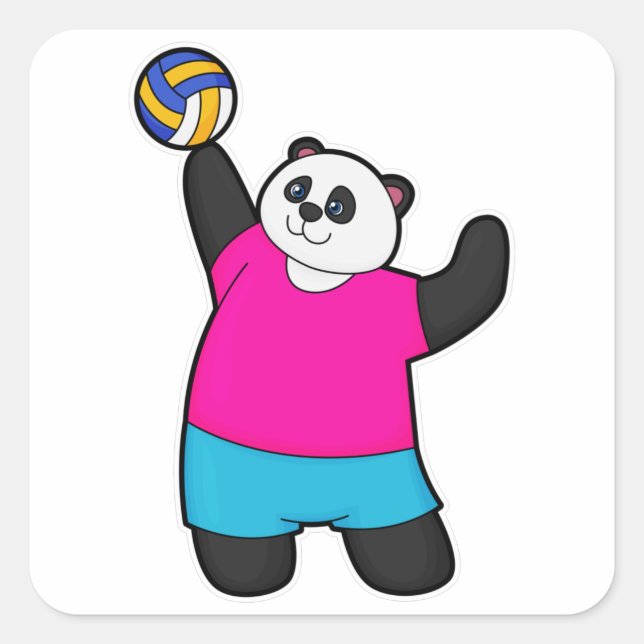 Panda als Volleyballspieler mit Volleyball Quadratischer Aufkleber (Vorderseite)