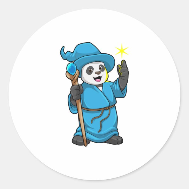 Panda als Zauberer mit Zauberstab Runder Aufkleber (Vorderseite)