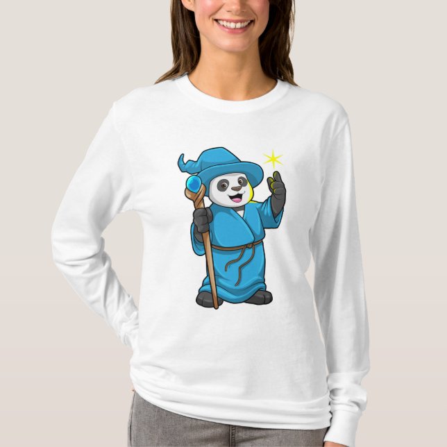 Panda als Zauberer mit Zauberstab T-Shirt (Vorderseite)
