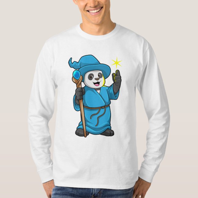 Panda als Zauberer mit Zauberstab T-Shirt (Vorderseite)