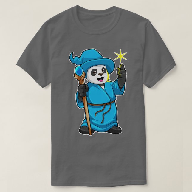 Panda als Zauberer mit Zauberstab T-Shirt (Design vorne)