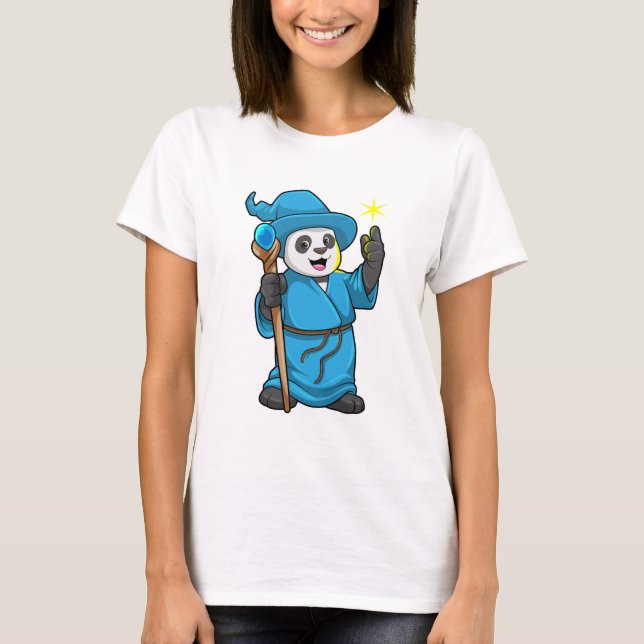 Panda als Zauberer mit Zauberstab T-Shirt (Vorderseite)