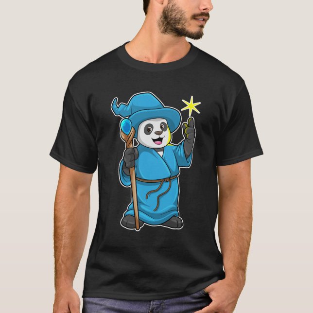 Panda als Zauberer mit Zauberstab T-Shirt (Vorderseite)