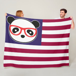 Panda American Flag Panda Bear US Flag Theme Fleecedecke
