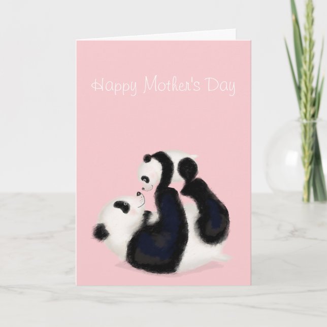 Panda and cub Mother's Day card (pink) Karte (Vorderseite)