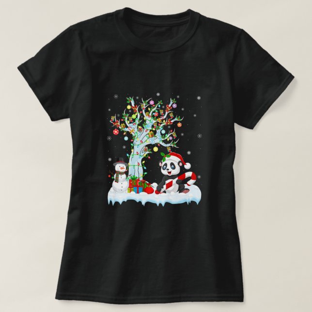 Panda Animal Lover Xmas Tree Weihnachtsmannmütze P T-Shirt (Design vorne)