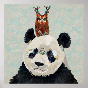 PANDA & ANTLER FLORAL OWL POSTER