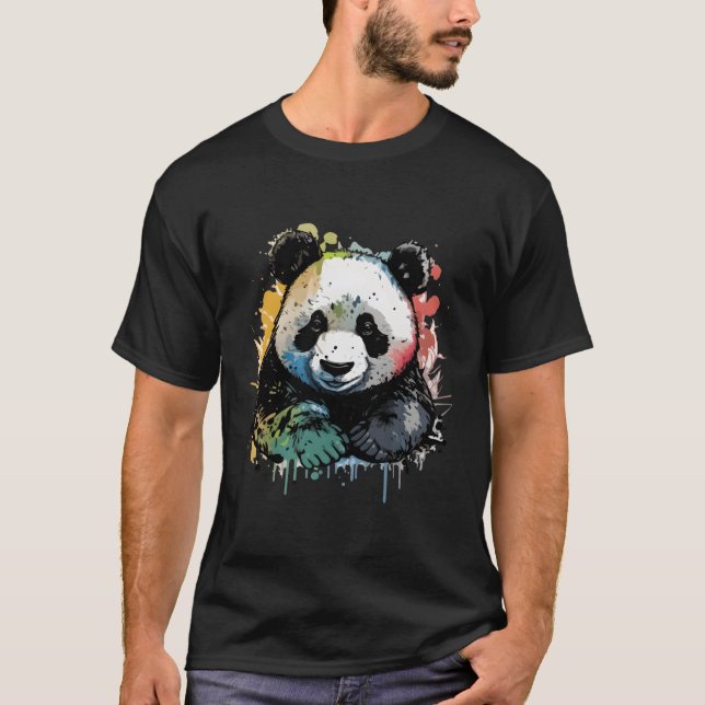 Panda Aquarell Ölgemälde farbig T-Shirt (Vorderseite)