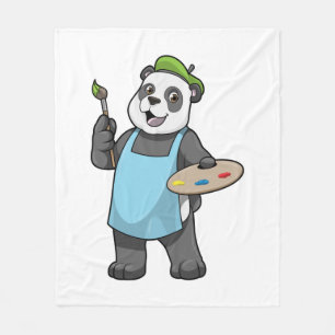 Panda as Painter with Brush & Colour Fleecedecke