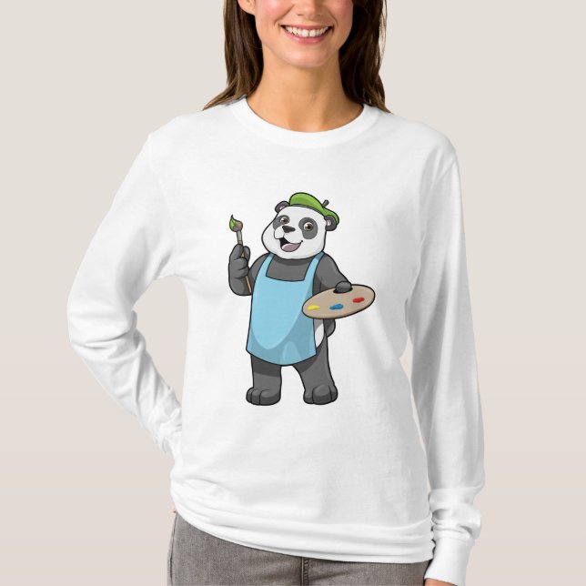 Panda as Painter with Brush & Colour T-Shirt (Vorderseite)