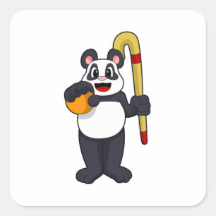 Panda at Hockey with Hockey bat Quadratischer Aufkleber