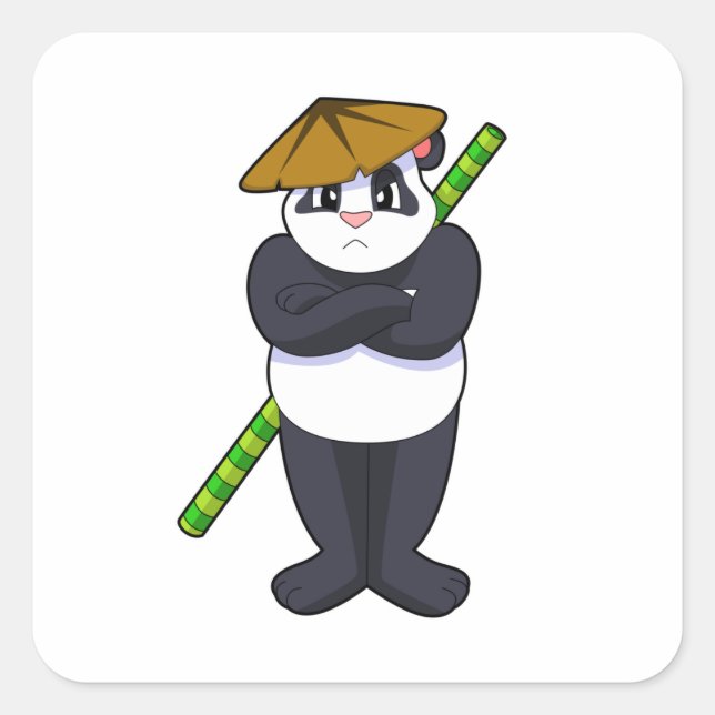 Panda at Stick fight Martial arts.PNG Quadratischer Aufkleber (Vorderseite)