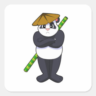 Panda at Stick fight Martial arts.PNG Quadratischer Aufkleber