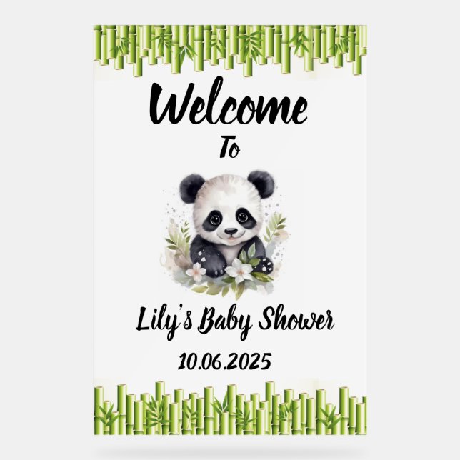 Panda Baby Duschschild. Acrylschild (Vorderseite)