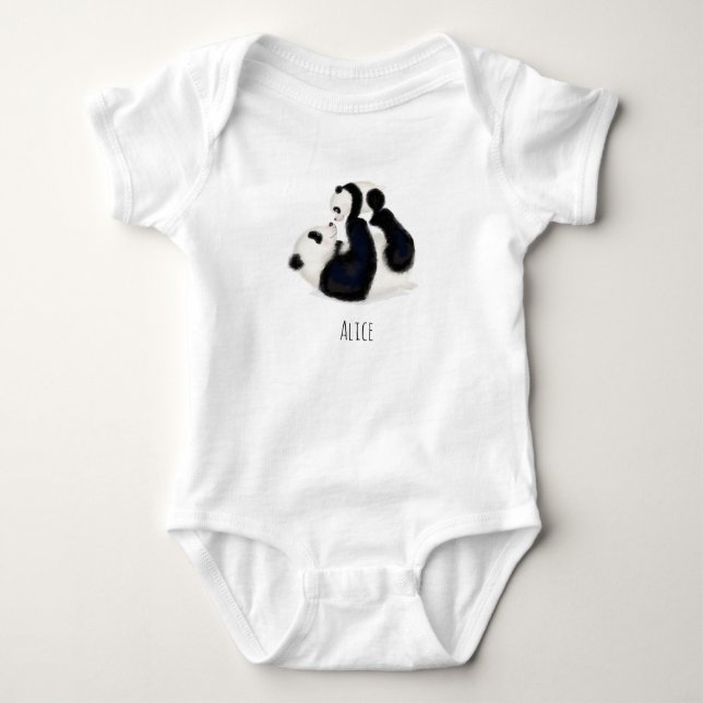 Panda Baby Ganzkörperanzug mit Babyname Strampler (Vorderseite)