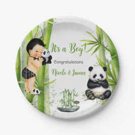 Panda Bamboo Theme Baby Boy Schwarz-weiß Green Pappteller