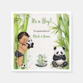 Panda Bamboo Theme Baby Boy Schwarz-weiß Green Serviette