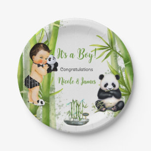Panda-Bambus-Thema Baby Junge Schwarz Weiß Grün Pappteller