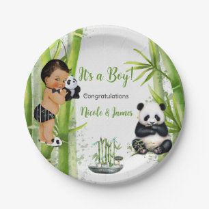 Panda-Bambus-Thema Baby-Junge Schwarz Weiß Grün Pappteller