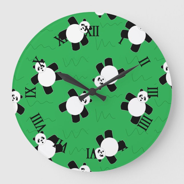 Panda-Bär auf Gras Große Wanduhr (Vorderseite)