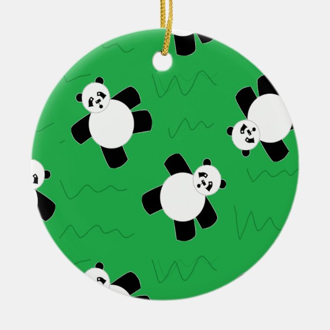 Panda-Bär auf Gras Keramik Ornament (Vorne)