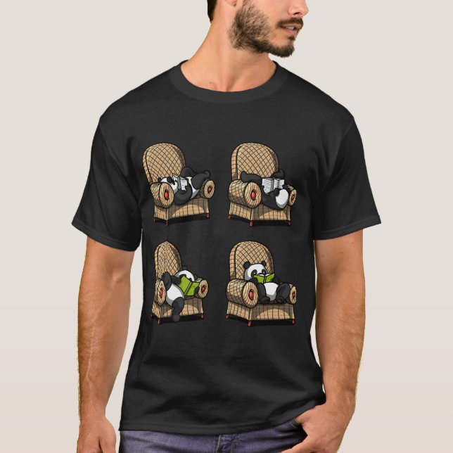 Panda-Bär-Buch-Leseposen T-Shirt (Vorderseite)
