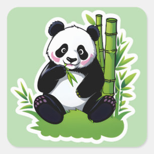 Panda-Bär frisst Bambusblätter Quadratischer Aufkleber