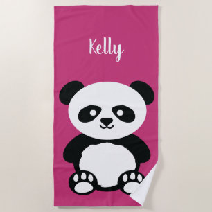 Panda-Bär Kawaii personalisierte Kinderhelles Rosa Strandtuch