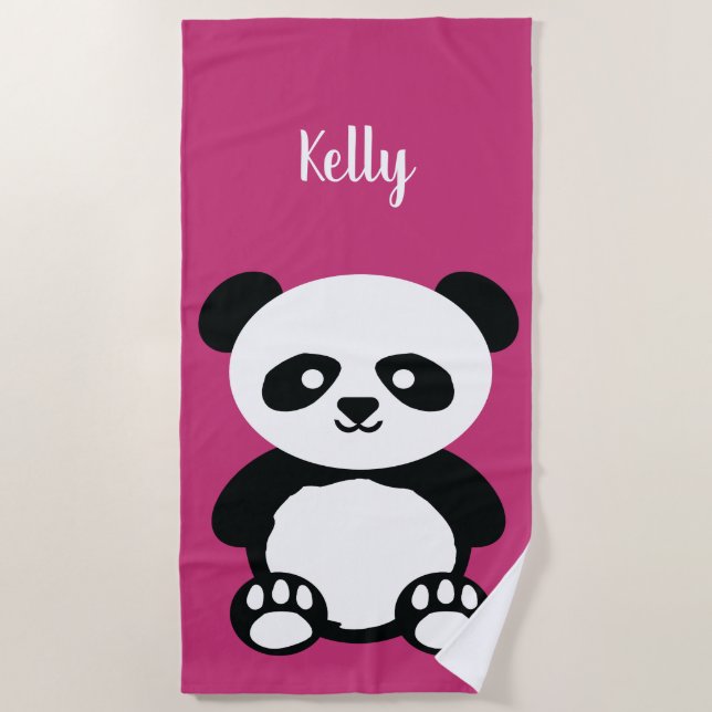 Panda-Bär Kawaii personalisierte Kinderhelles Rosa Strandtuch (Vorderseite)
