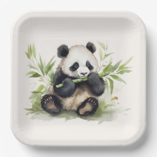 Panda Bär mit Bamboo Pappteller