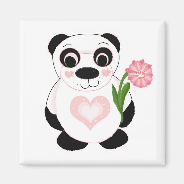 Panda-Bär mit Blume Magnet (Vorne)