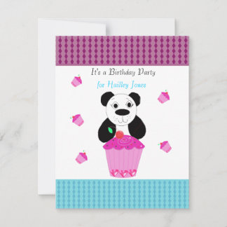 Panda Bär mit Cupcakes Geburtstagsparty Einladung