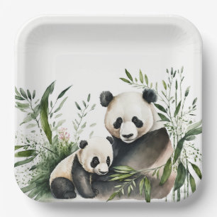 Panda-Bär mit Kübel Pappteller