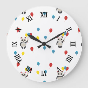 Panda Bär mit Luftballons weiß Große Wanduhr