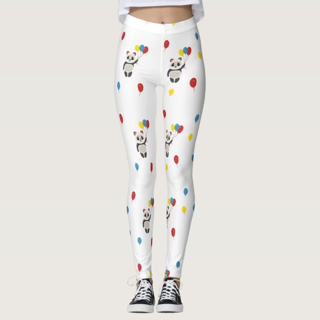 Panda Bär mit Luftballons weiß Leggings (Vorderseite)